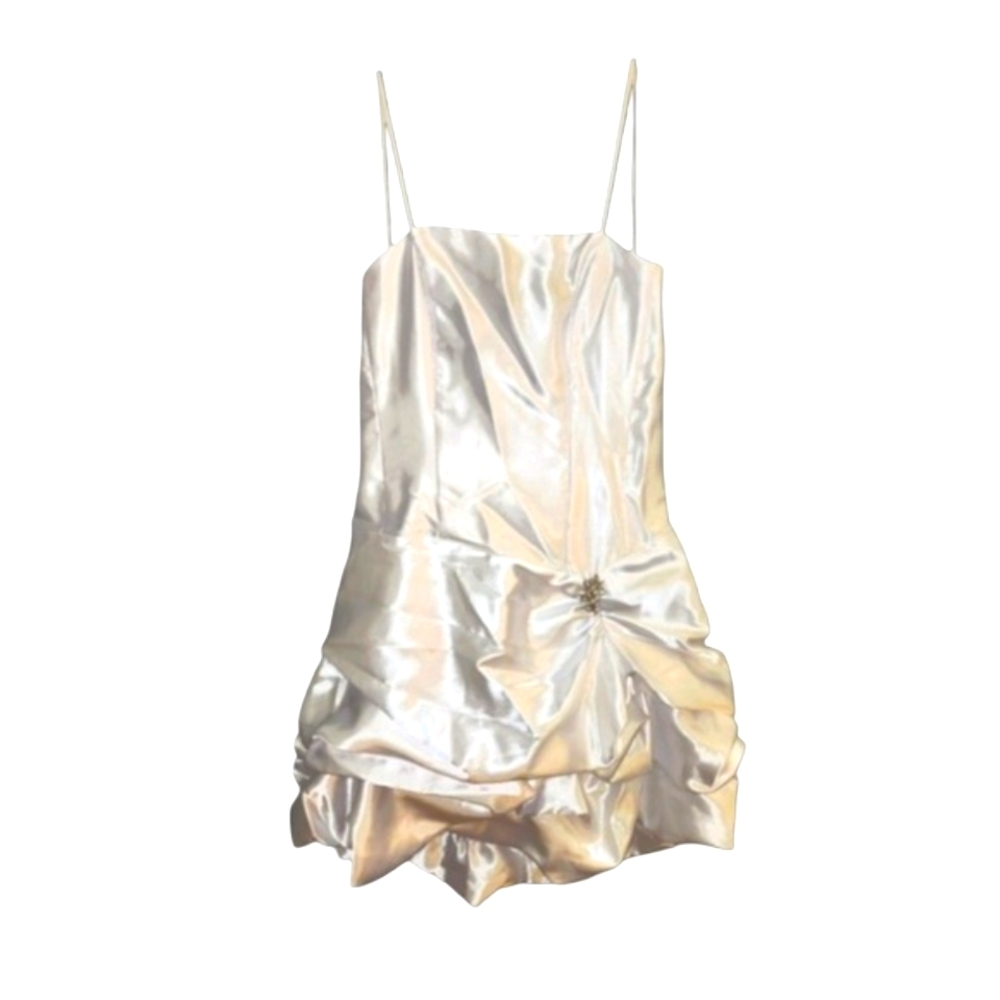 NWOT Pacific Plex White Ruched Satin Strapless Mini Dress Size Medium